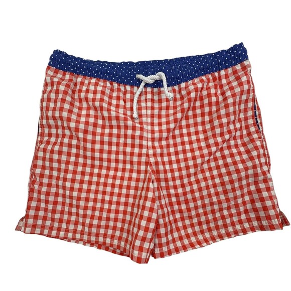 Massimo Dutti Swim Shorts M Red Gingham Navy Polka Dot Preppy Beach - Picture 1 of 15